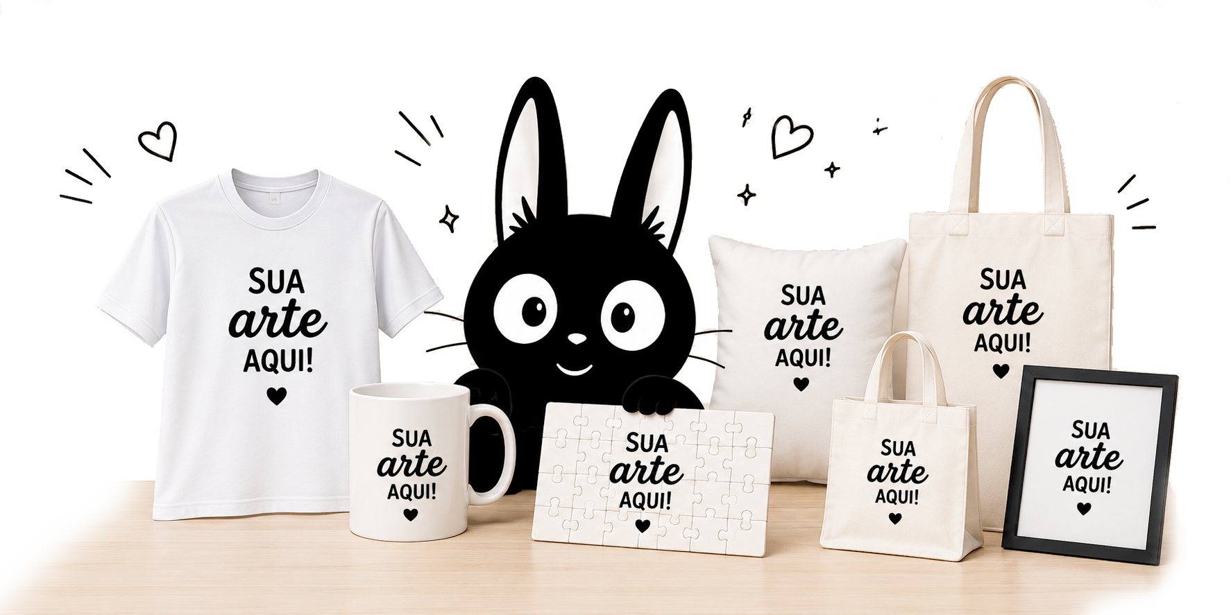 Mascote Mimi's Gifts com produtos personalizados
