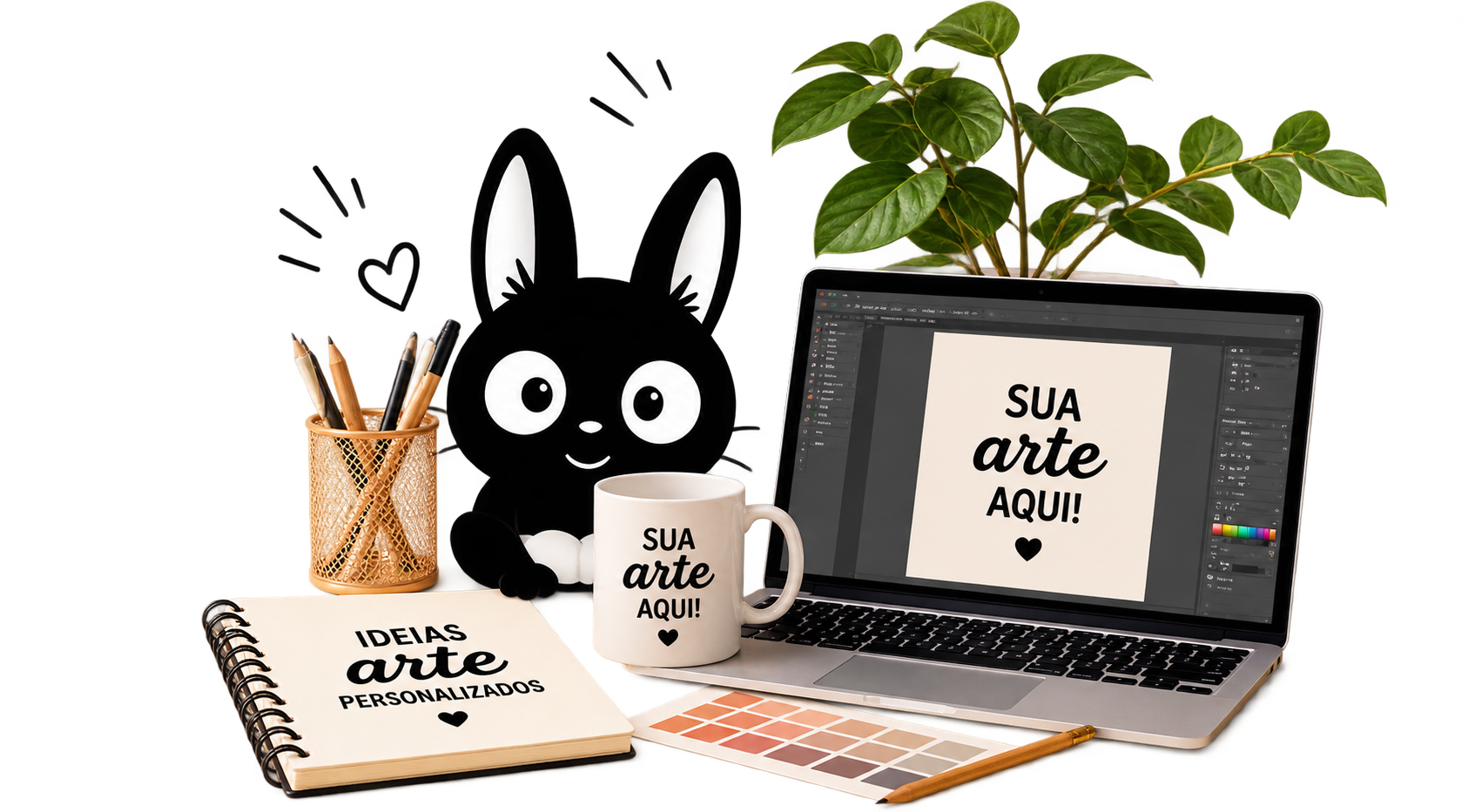 Mascote da Mimi's Gifts criando artes personalizadas